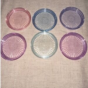 Vintage Tupperware Pastel Acrylic Coasters Set of 6 Ribbed Sunburst 1777 MCM